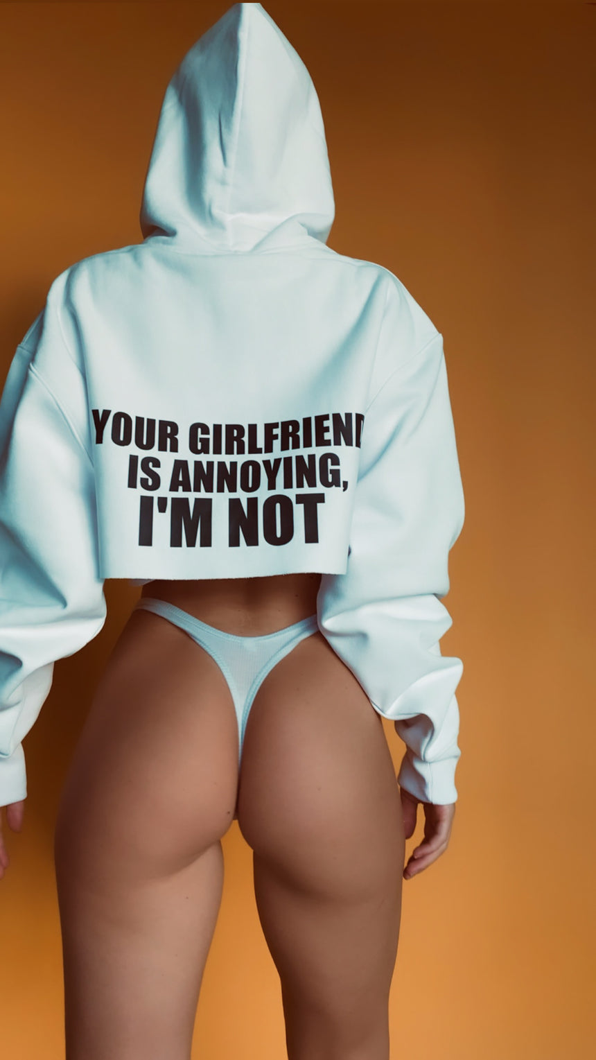 Jane Soul Your Girlfriend is Annoying- Women's Champion Cropped Hoodie (white)
